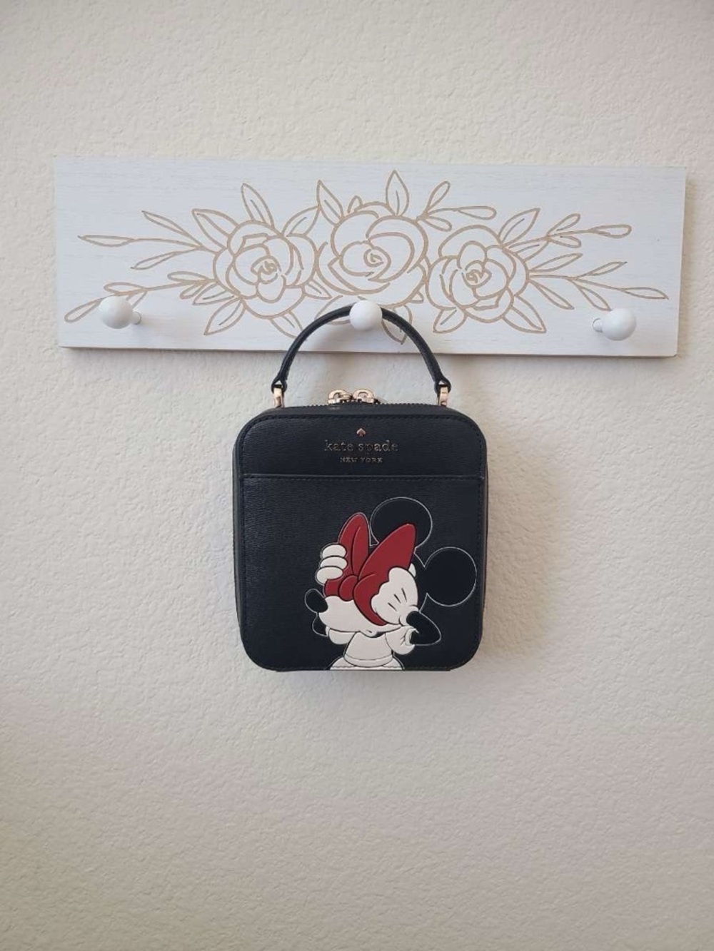 kate spade Black Minnie Mouse Top-Handle Crossbody Bag with Red Bow
